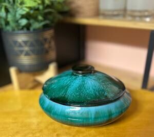 Vintage Blue Mountain Pottery Lidded Dish | Emerald Green Drip Glaze (Mold #203)